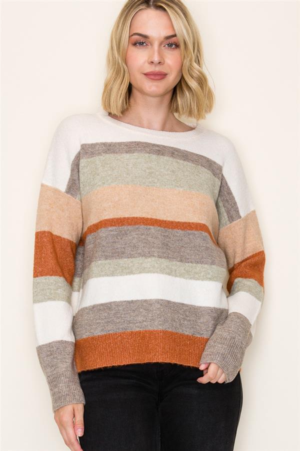 Multi Color Block Crew Neck Long Sleeve Sweater