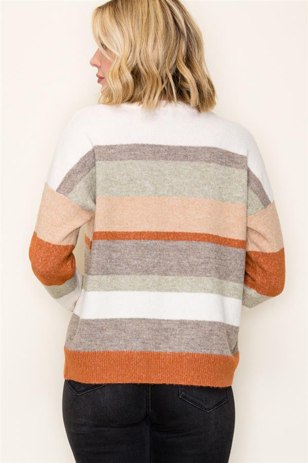 Multi Color Block Crew Neck Long Sleeve Sweater