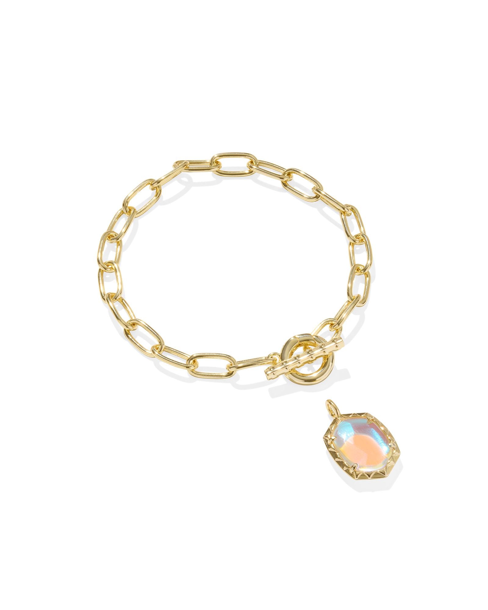 Daphne Gold Link and Chain Bracelet Dichroic Glass