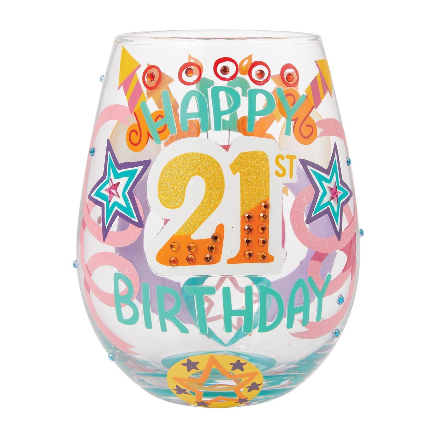 Lolita Stemless Wine Glasses Happy 21st Birthday