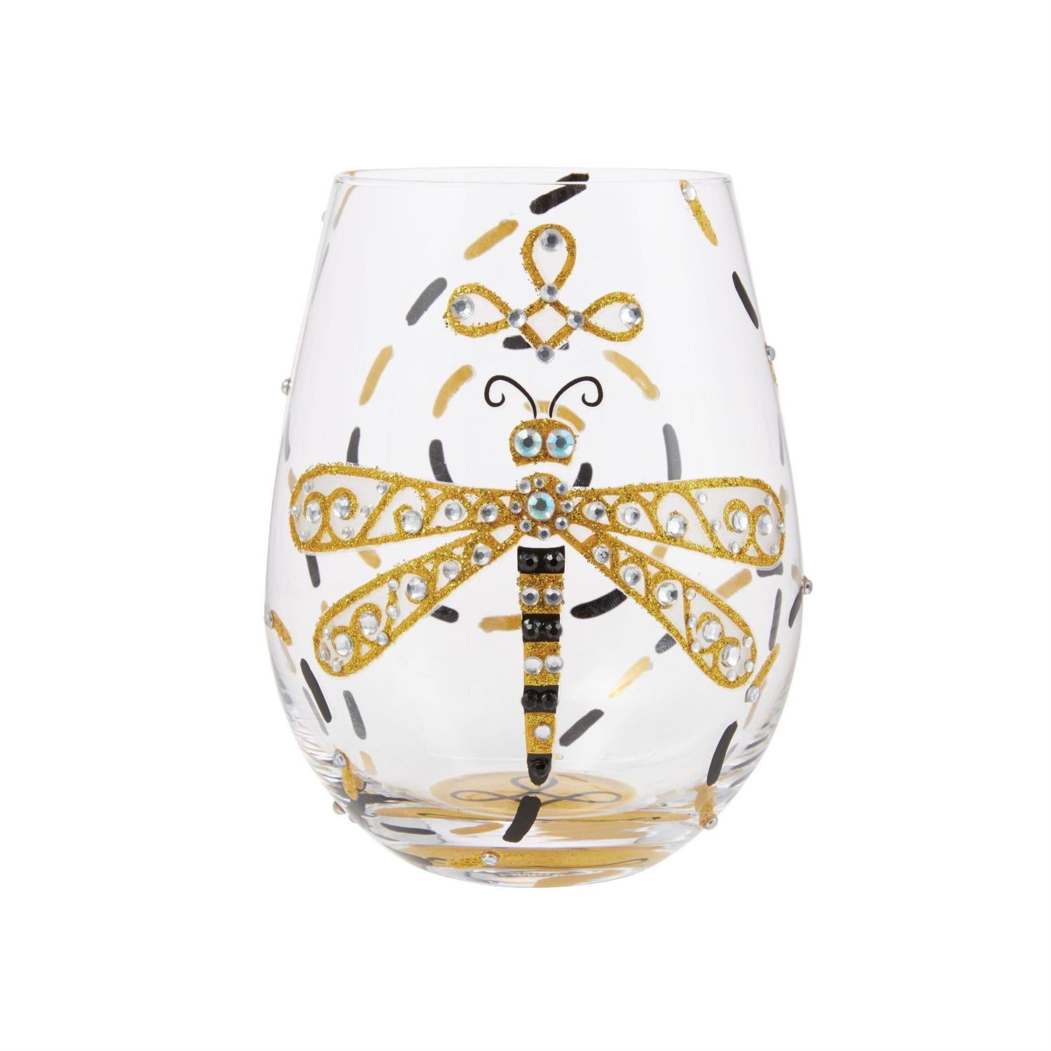 Lolita Stemless Wine Glass Dazzling Dragonfly