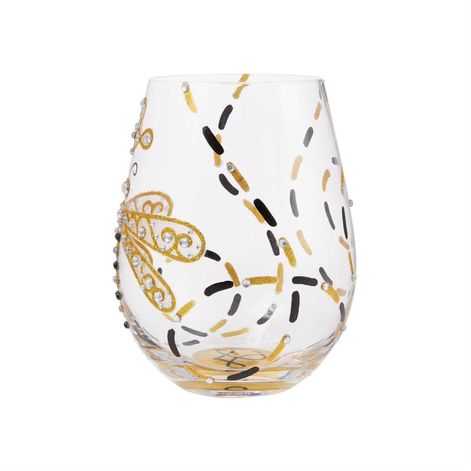 Lolita Stemless Wine Glass Dazzling Dragonfly