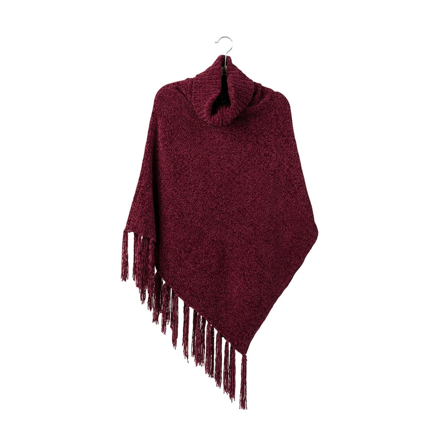 Beyond Soft Cowl Neck Poncho Wine