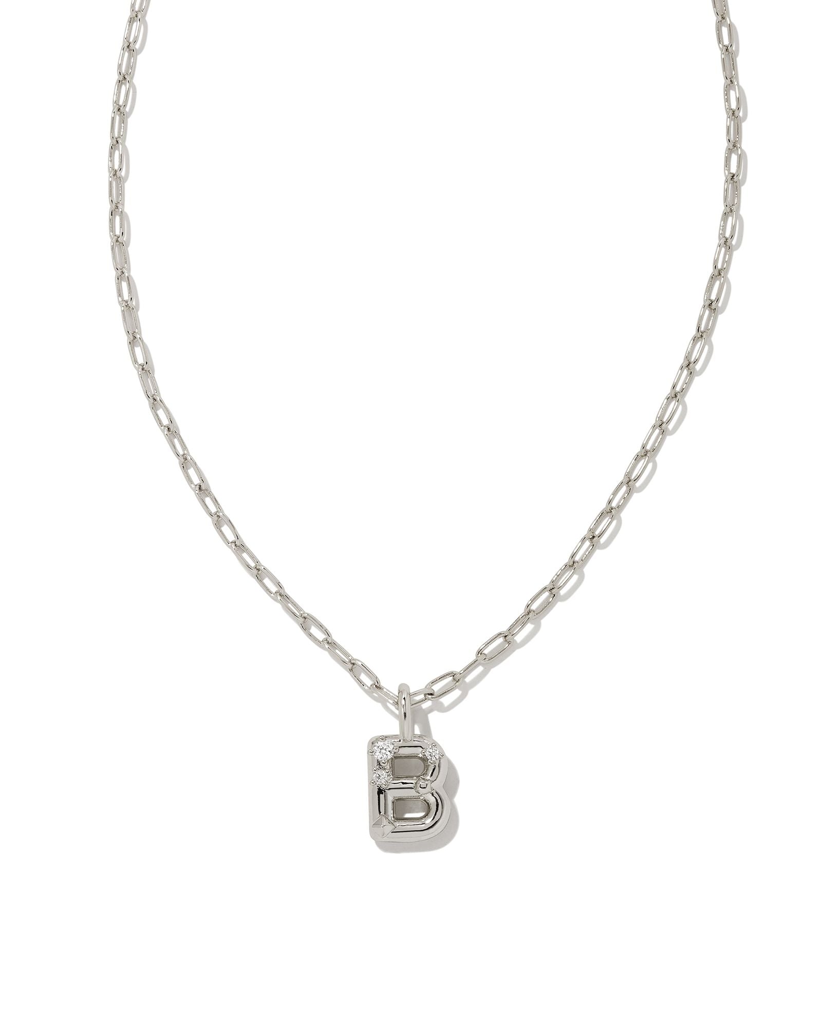 Crystal Letter Pendant Necklace Silver