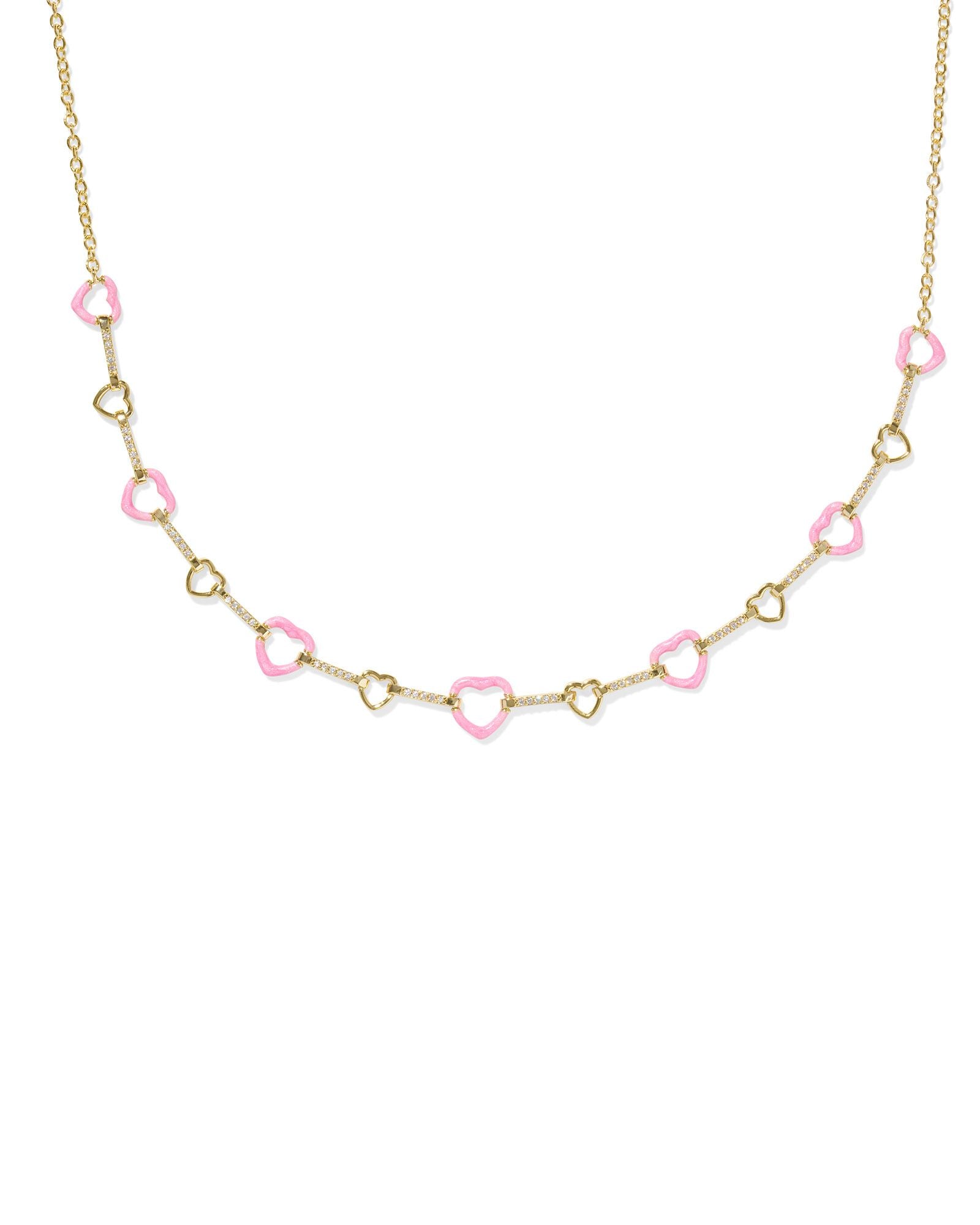 Haisley Heart Gold Strand Necklace Pink Pearlescent Enamel