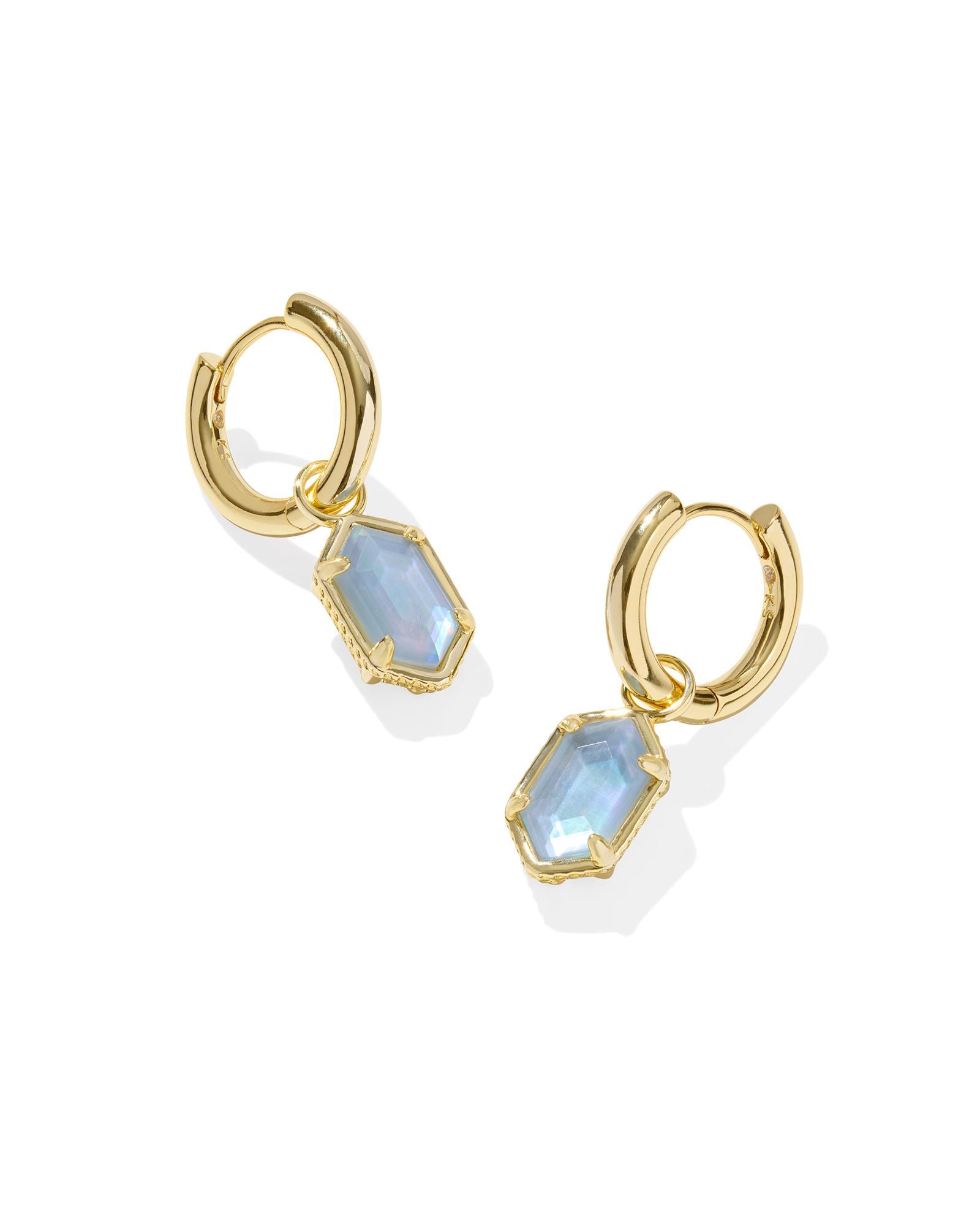 Sale Hallie Gold Huggie Earrings Sky Blue Mother of Pearl