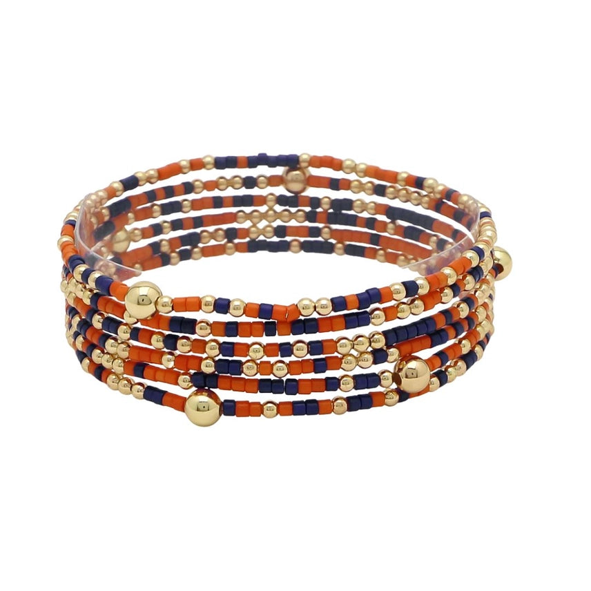 Set of 6 Gameday Stretch Bracelets Orange/Navy