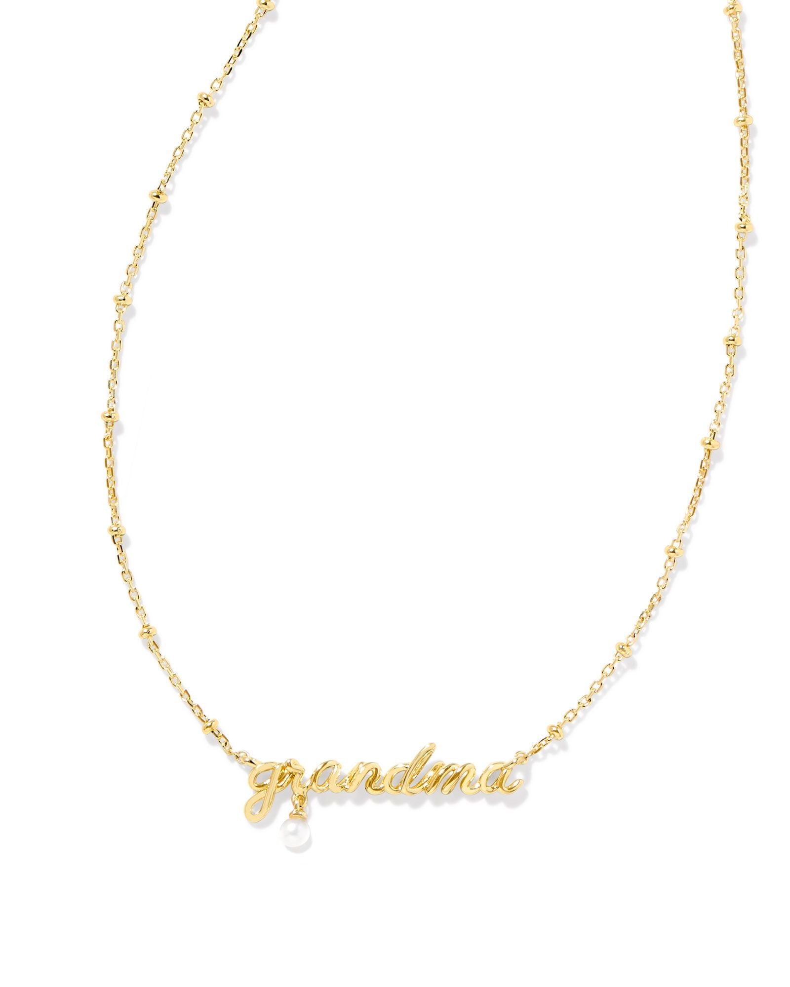 Grandma Script Pendant Necklace Gold w/White Pearl