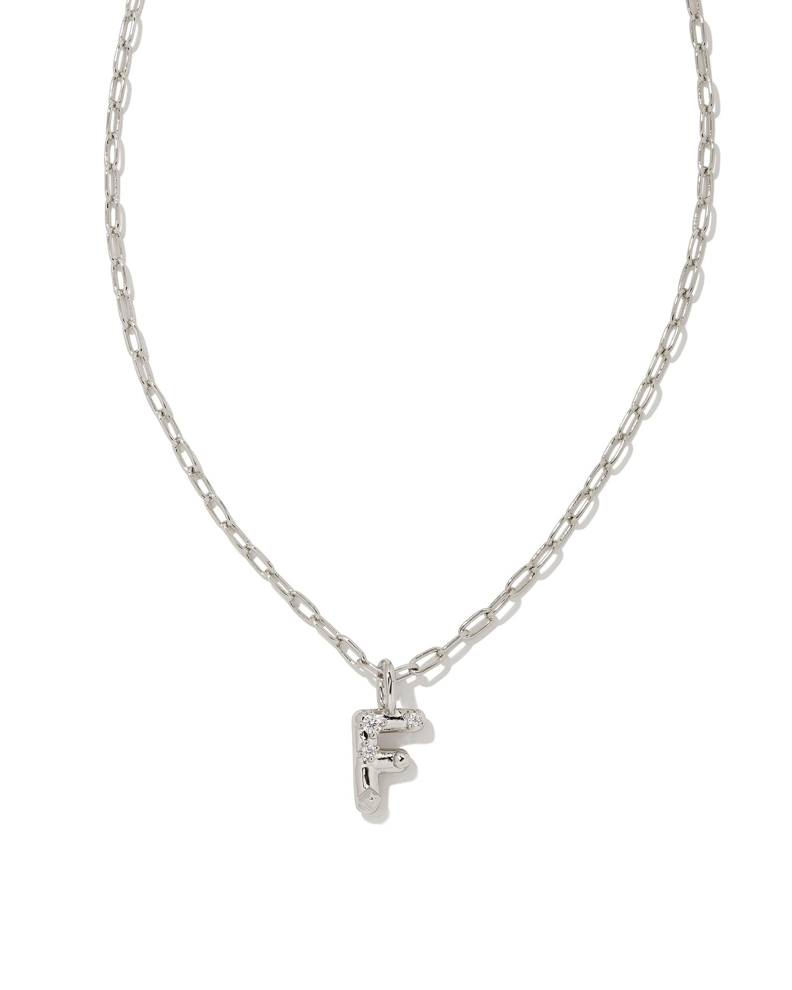 Crystal Letter Pendant Necklace Silver