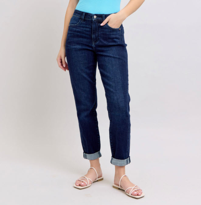 High-Rise Cuffed Boyfriend Jeans