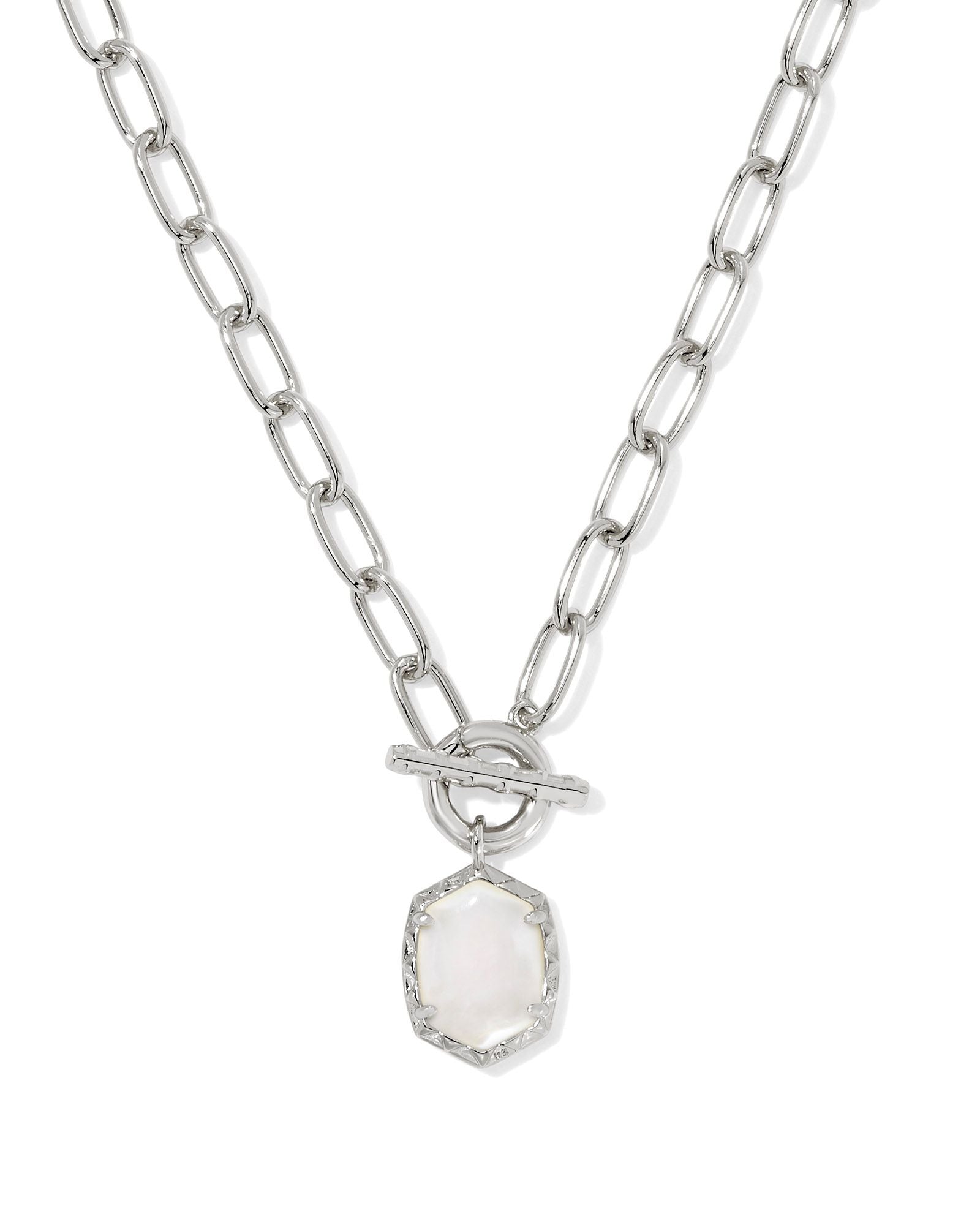 Daphne Silver Link and Chain Necklace Ivory MOP