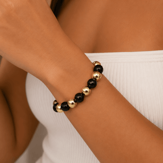 Gold/Black Beaded Stretch Bracelet