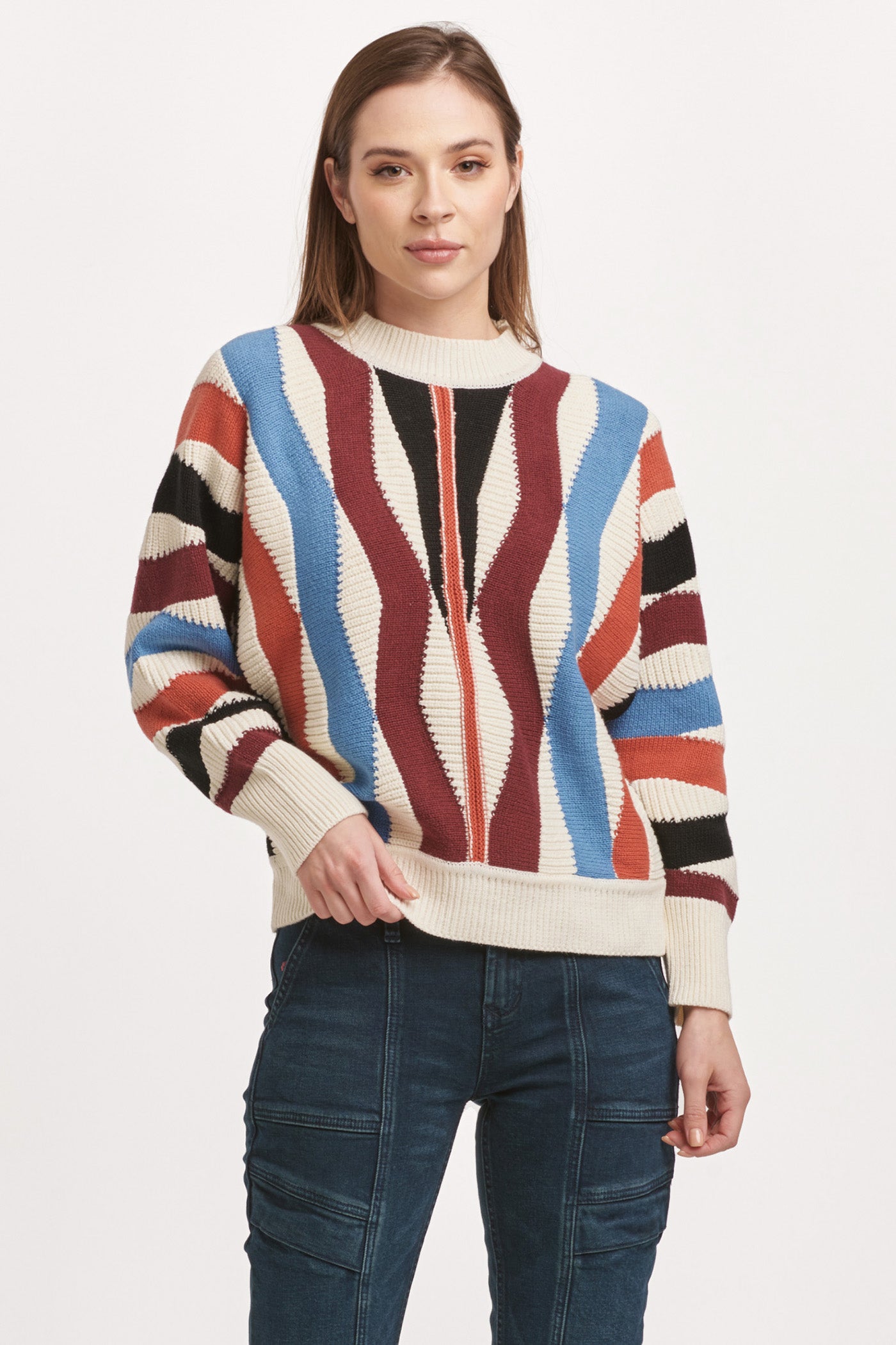 Final Sale Kaylin Crew Neck Long Sleeve Sweater Zig Zag