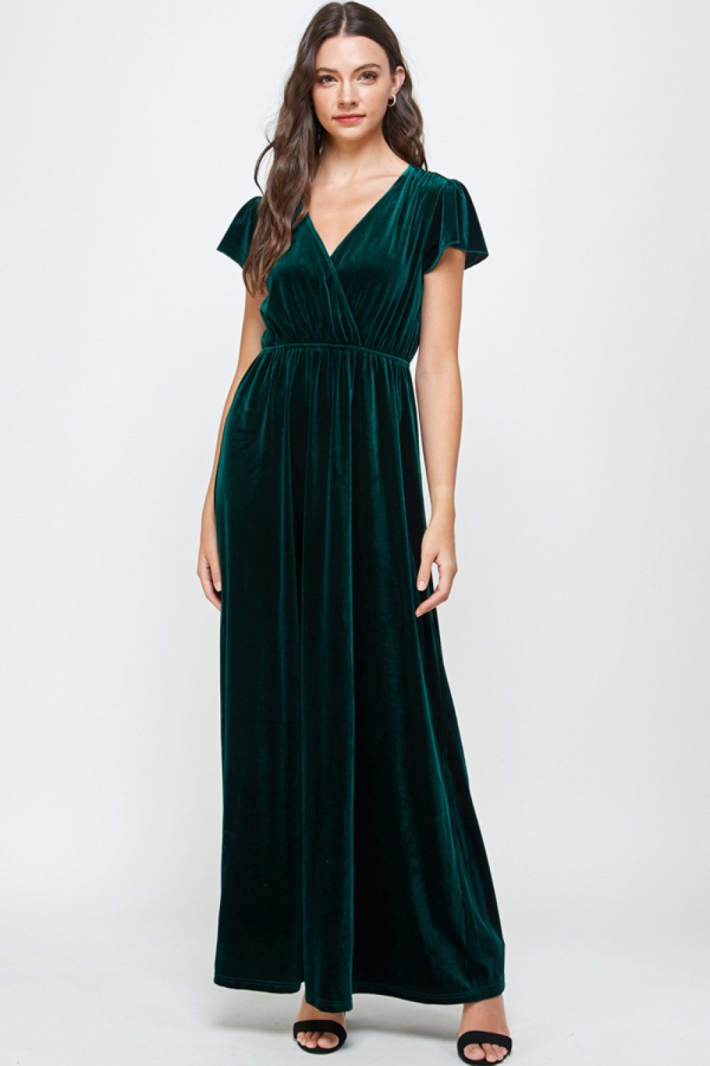 Final Sale Velvet Short Sleeve Maxi Dress Forest