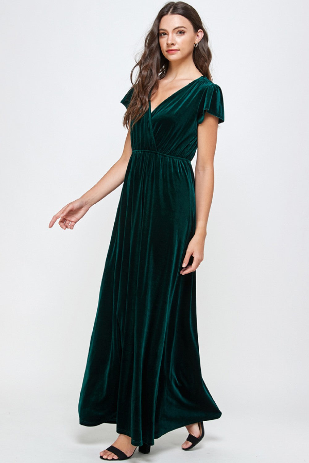 Final Sale Velvet Short Sleeve Maxi Dress Forest