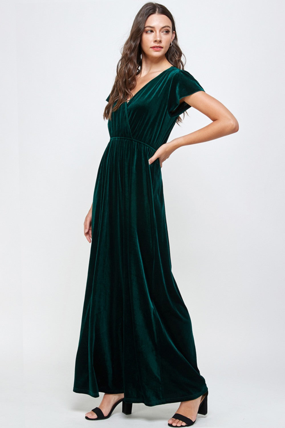 Final Sale Velvet Short Sleeve Maxi Dress Forest
