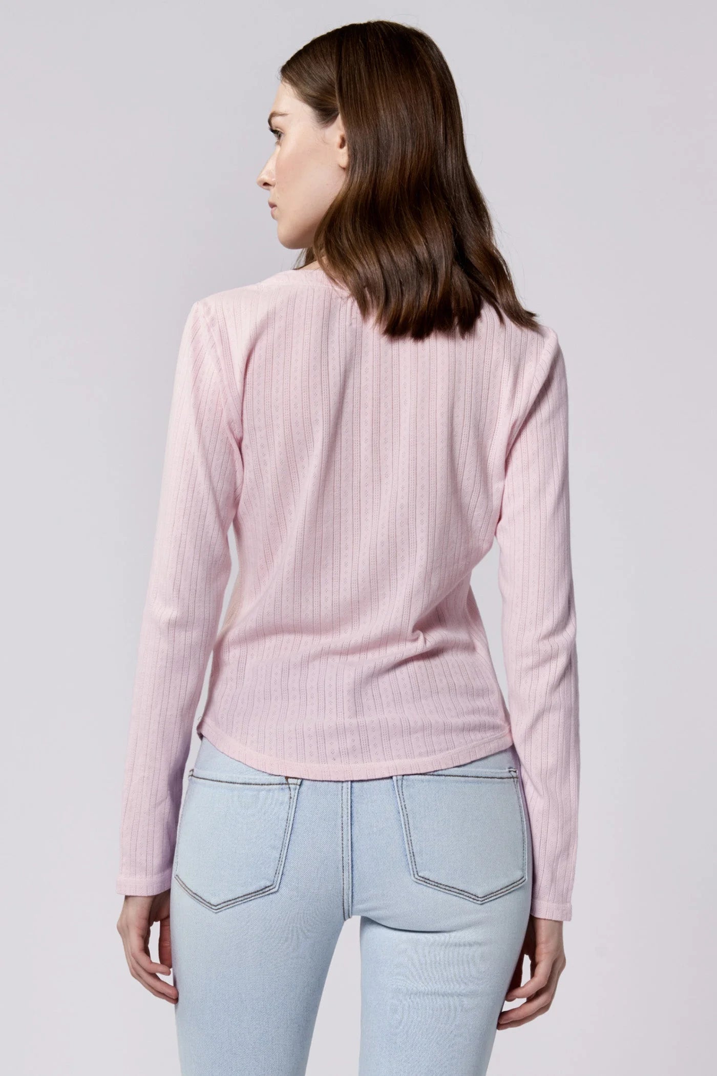 Final Sale Cortado Long Sleeve Fitted Henley Top Pink A Boo