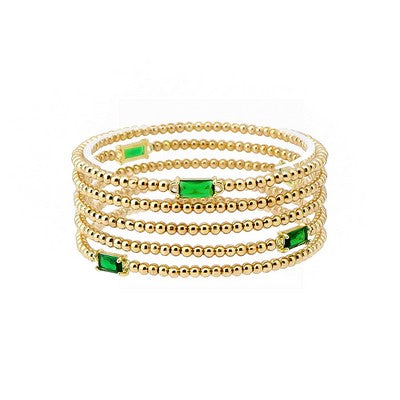 5 Strand Stretch Gold beads & Emerald Stone Bracelets