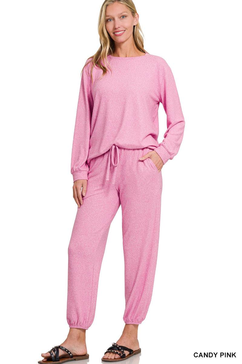 Sale Long Sleeve Tee & Jogger Pant Set -Candy Pink