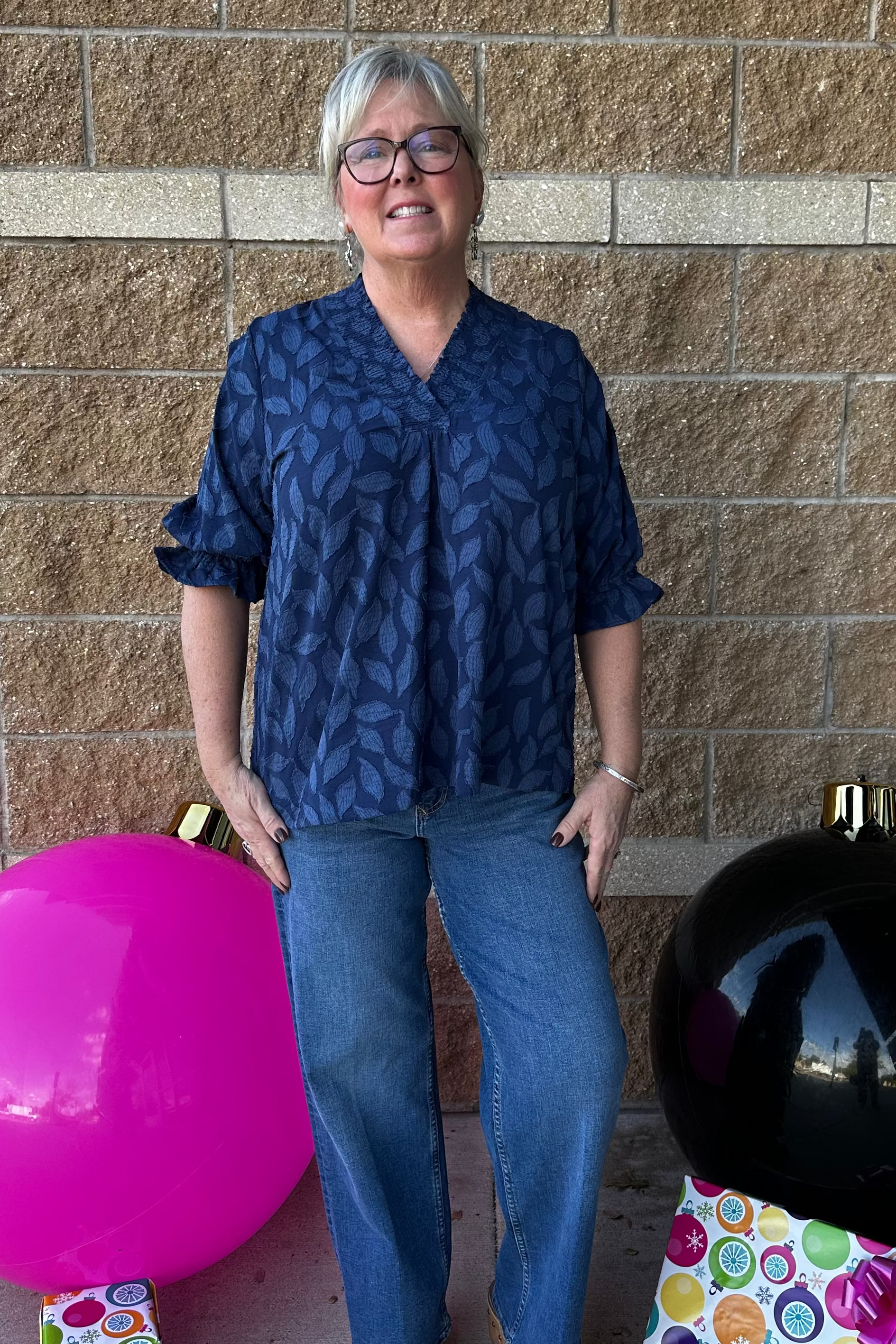 Sale Floral Jacquard V-Neck Top