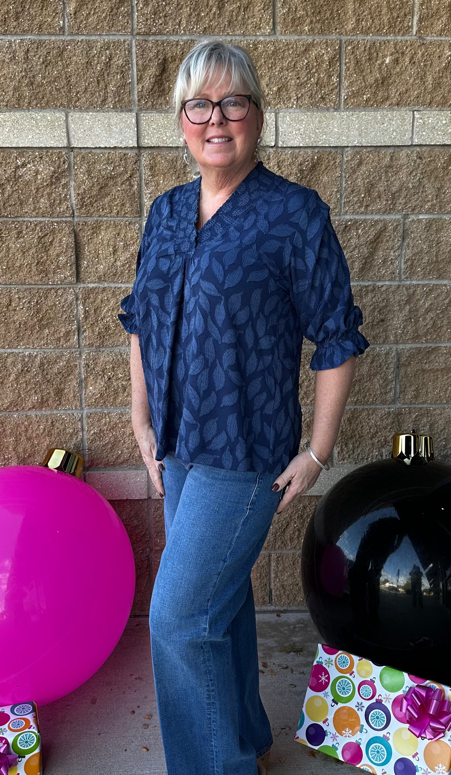 Sale Floral Jacquard V-Neck Top