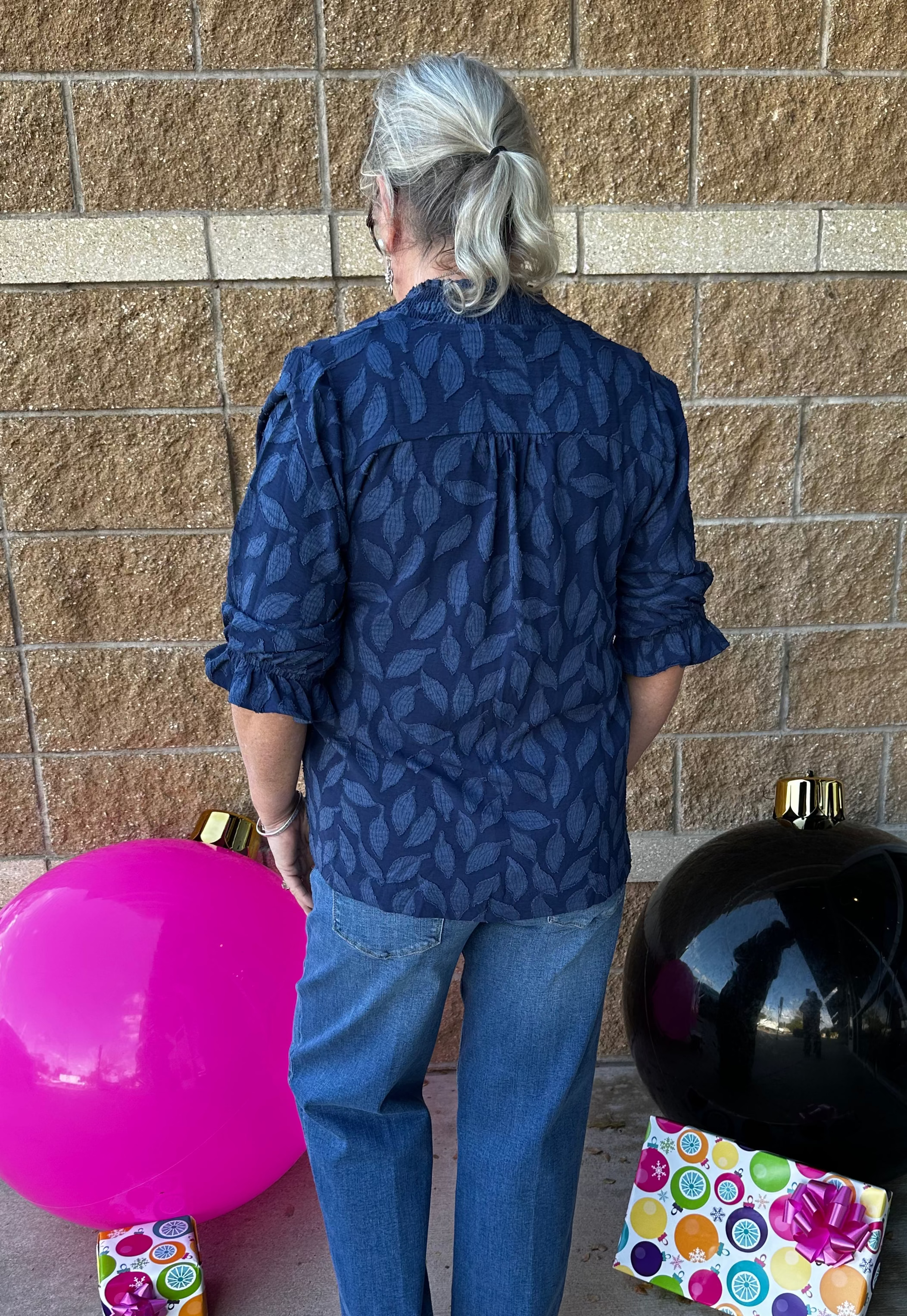 Sale Floral Jacquard V-Neck Top