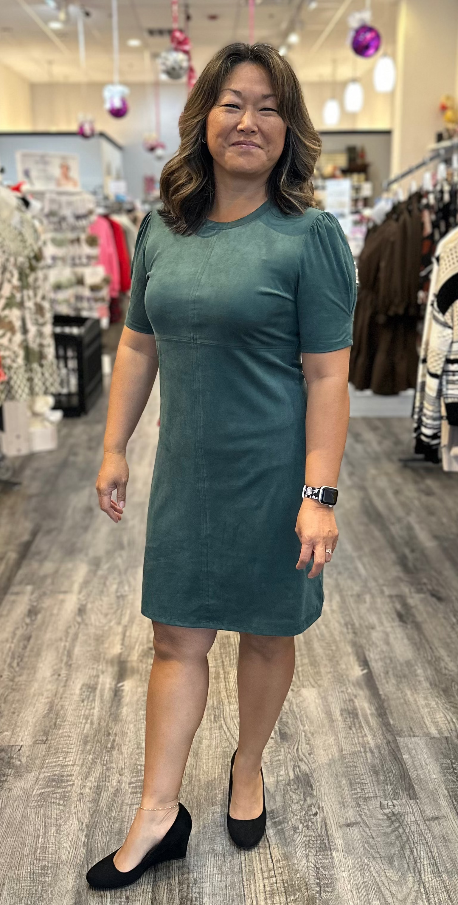 Demi Short Sleeve Suede Dress