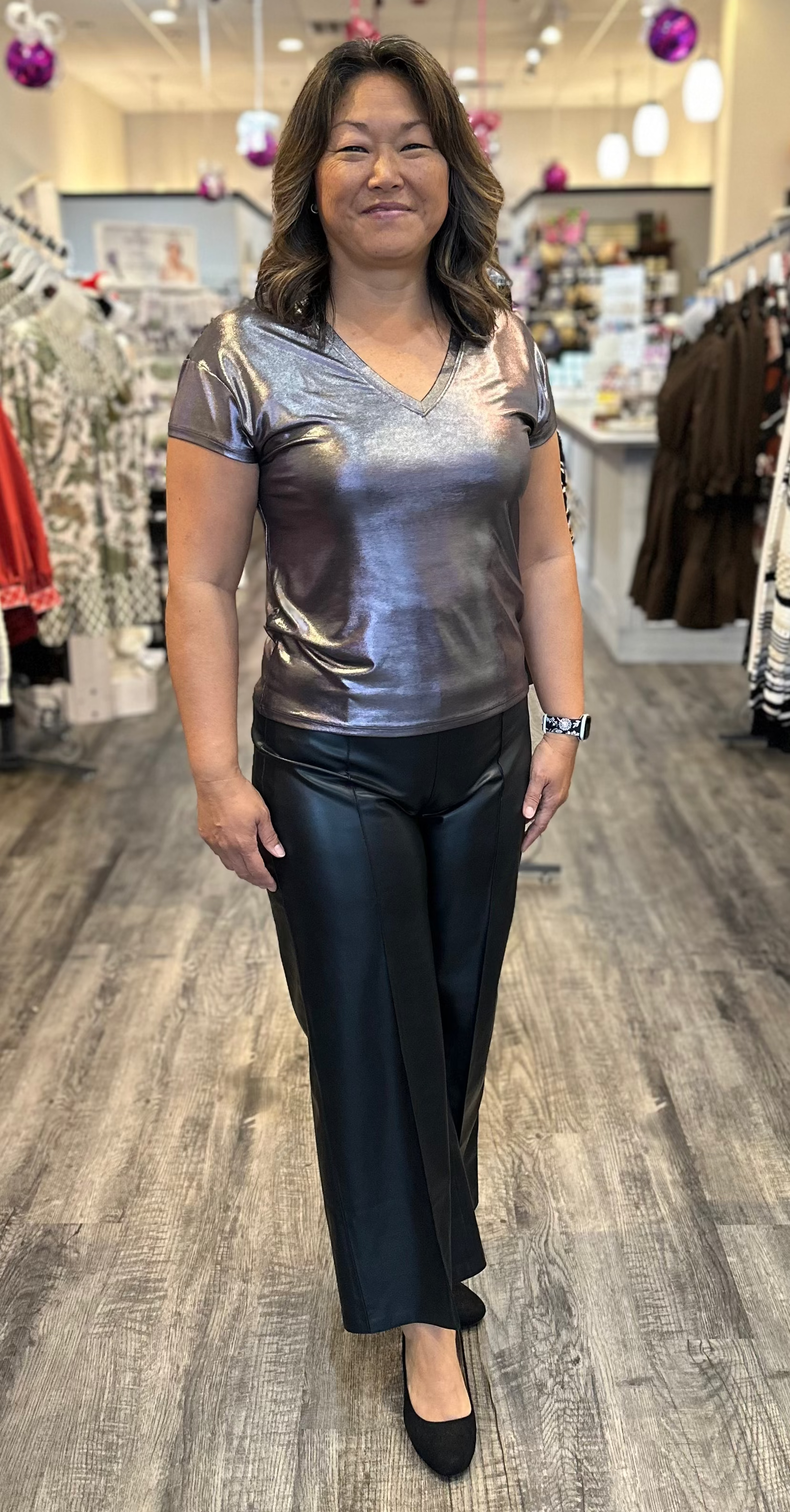 Lumi Short Sleeve Metallic Top
