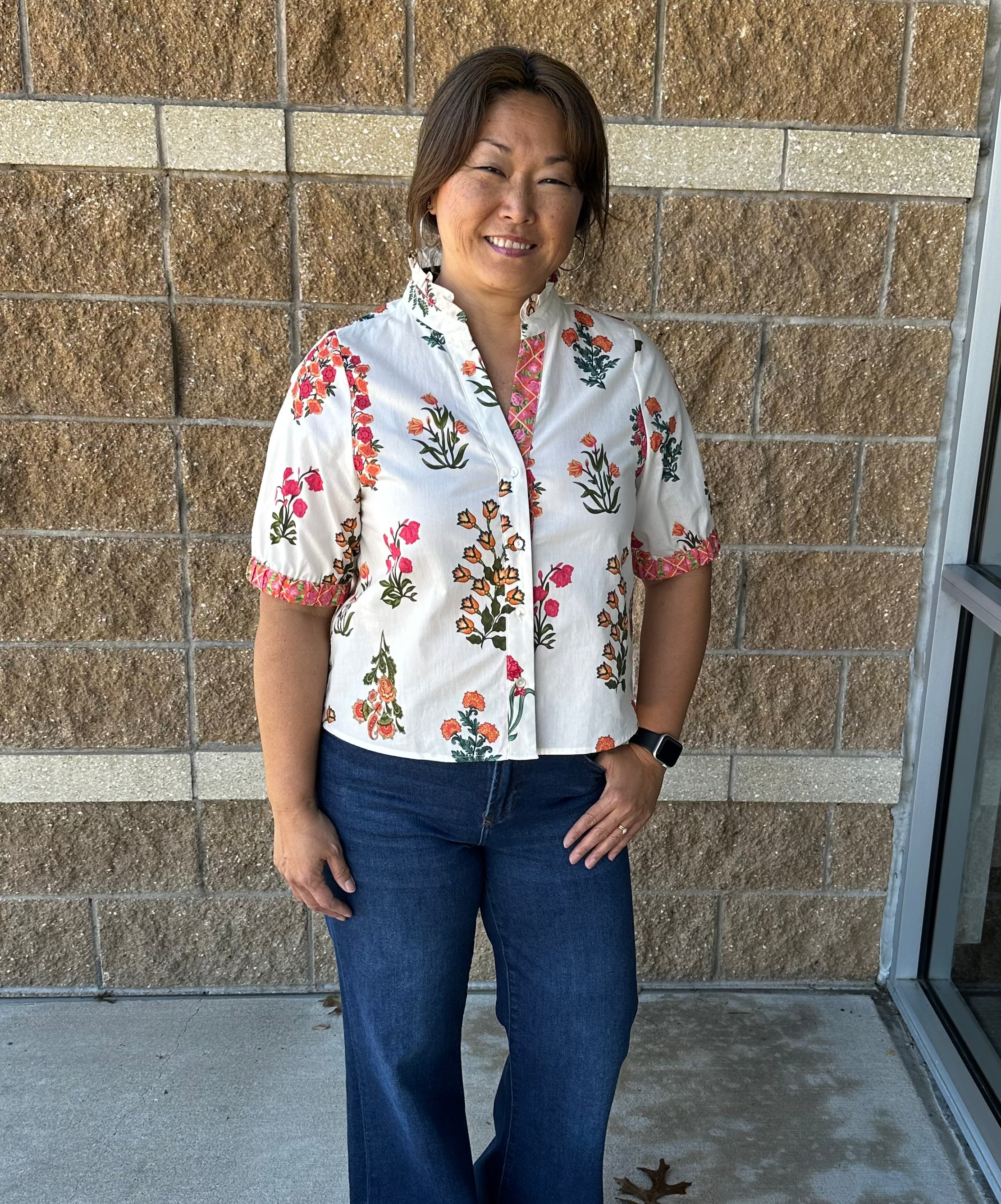 Short sleeve floral print blouse