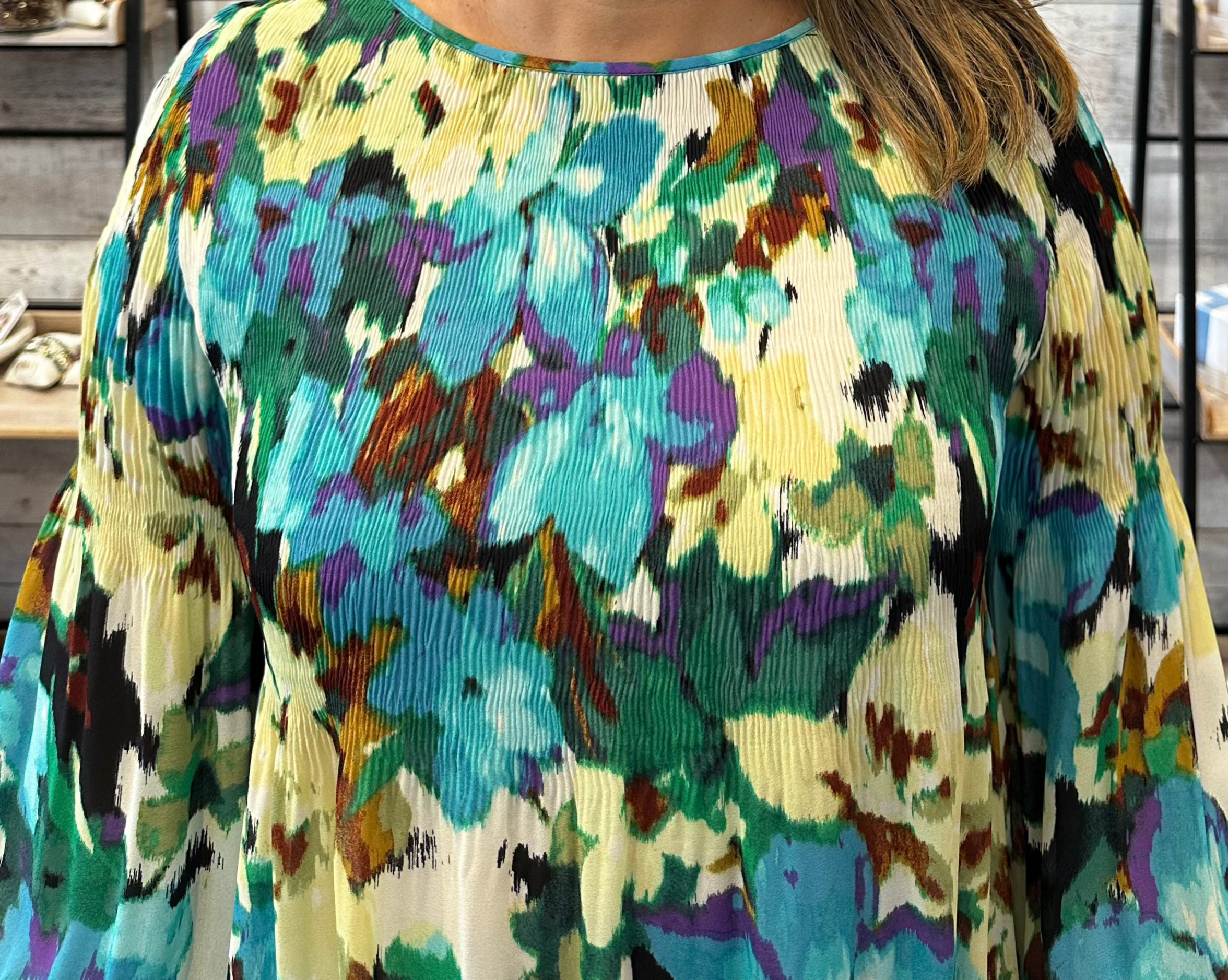 Sale 3/4 Sleeve Floral Print Yellow/blue