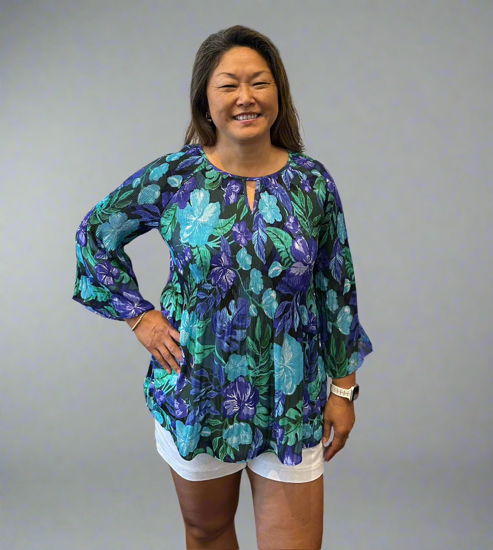 Sale 3/4 Sleeve Floral Print Purple/Blue