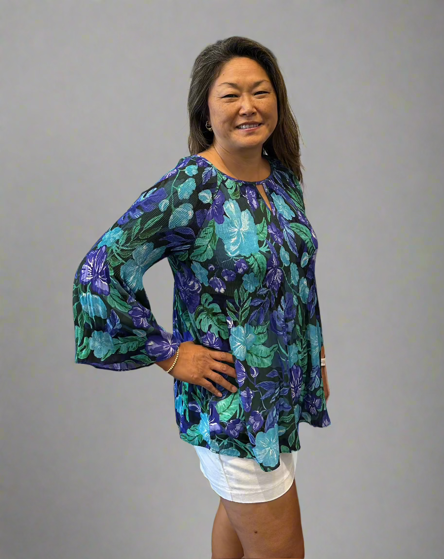 Sale 3/4 Sleeve Floral Print Purple/Blue