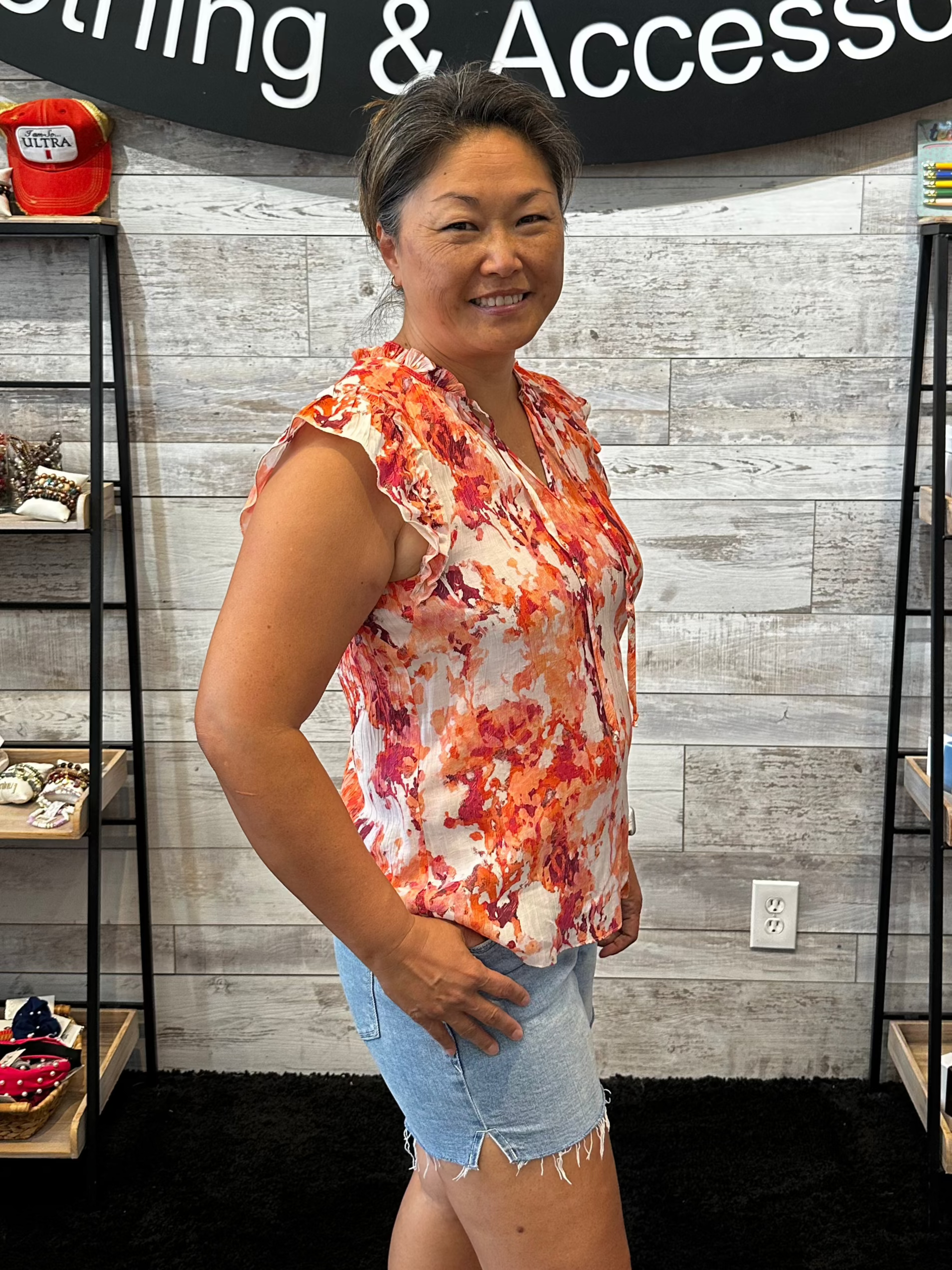 Sale Ruffle Sleeve Floral Print Top