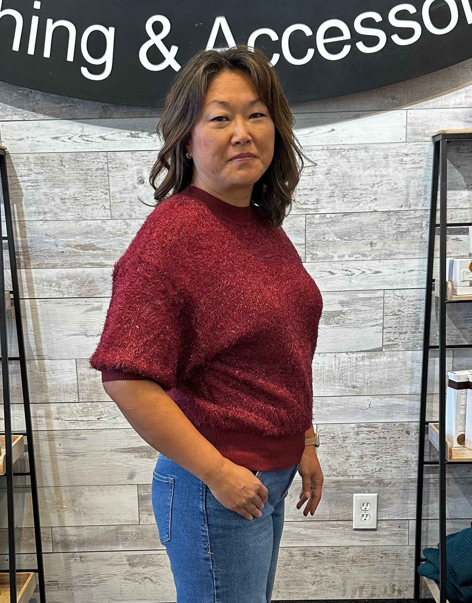 Sale Maleni Short Sleeve Sweater Cherry Laquer