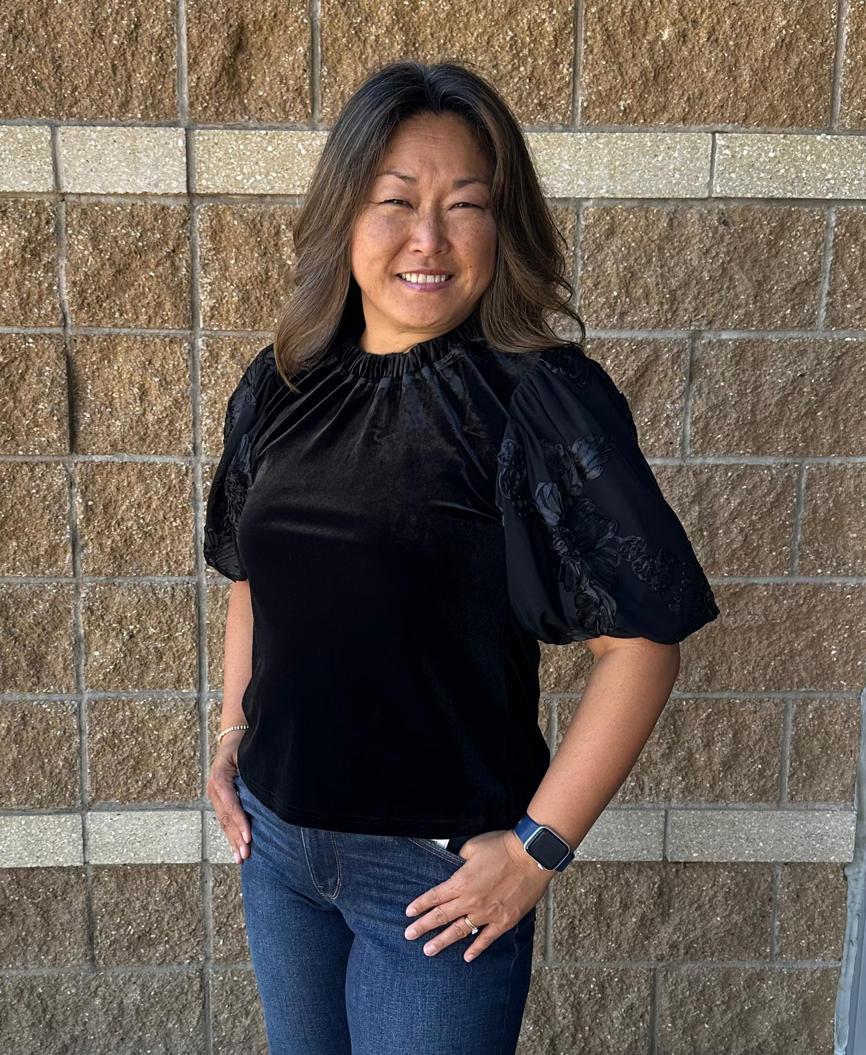 Floral Embroidered Puff Sleeve Velvet Top