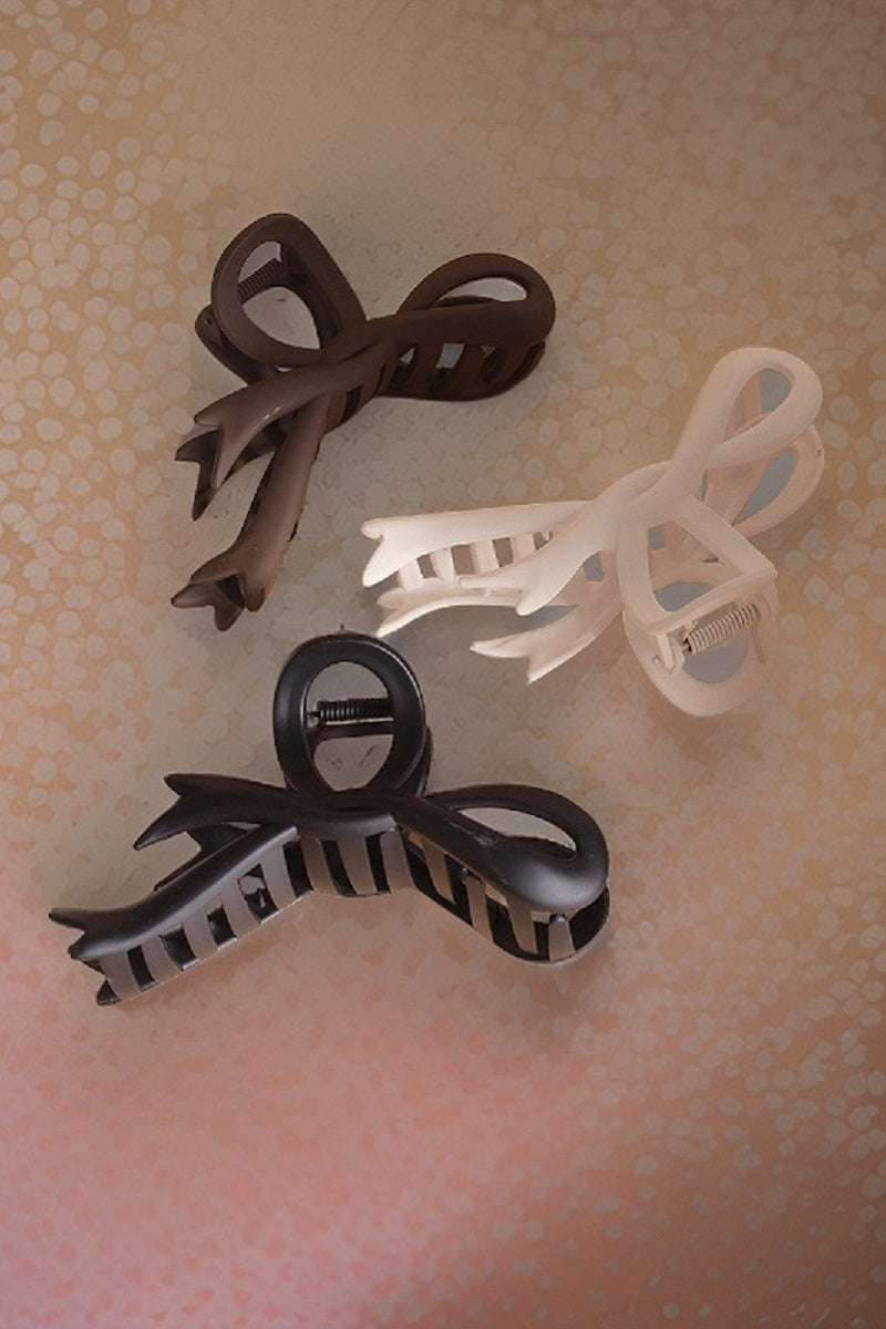 Large Ribbon Bow Matte Hair Clip Brown