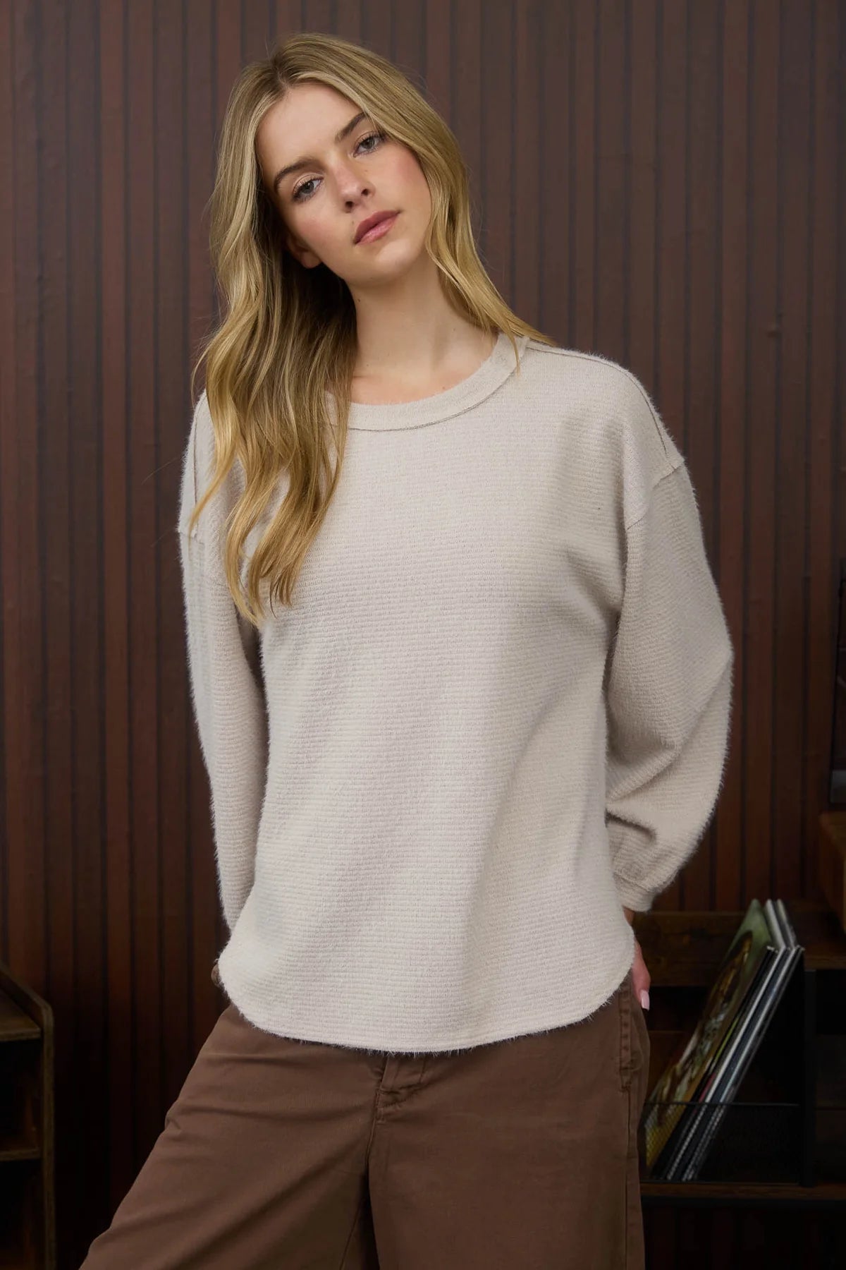 Long Sleeve Fuzzy Knit Top
