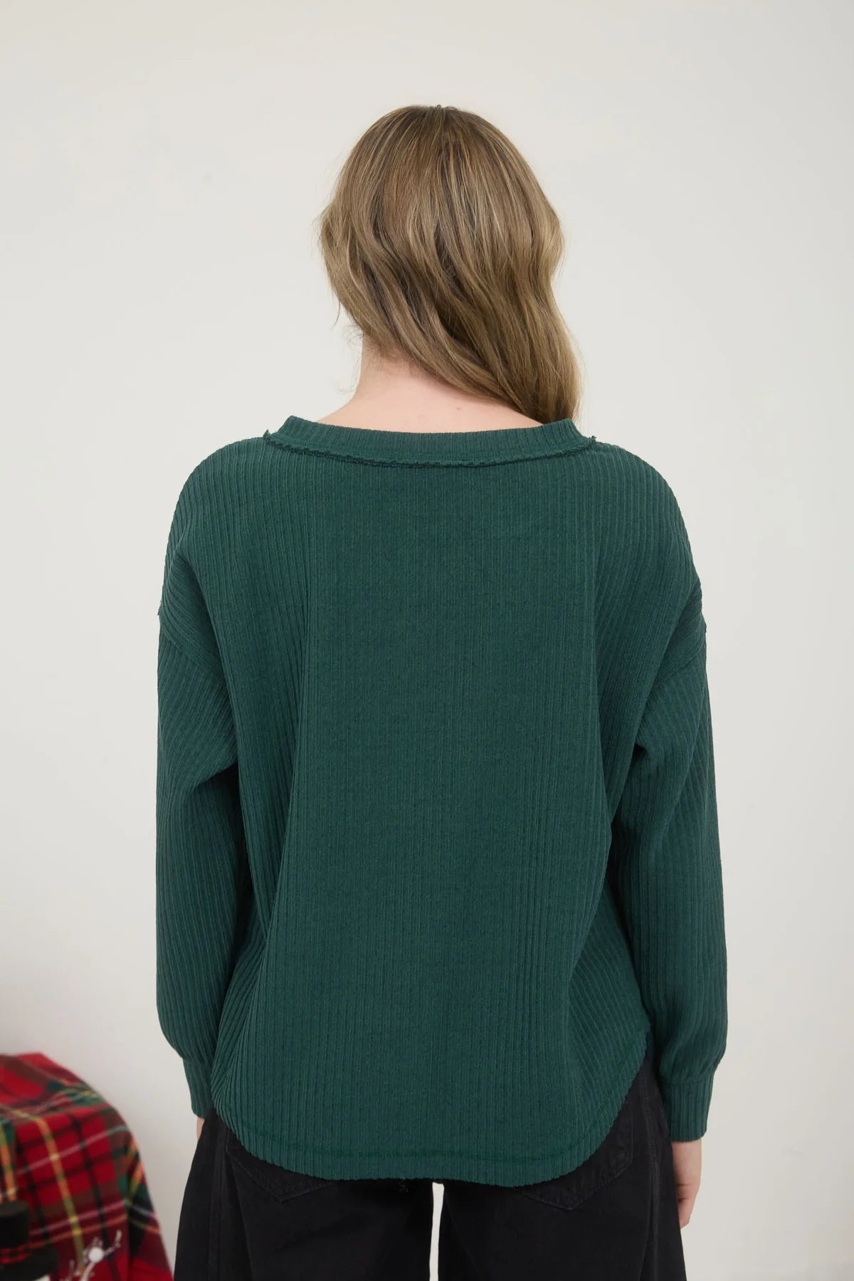 Sale Ribbed Henley Long Sleeve Top Hunter Green