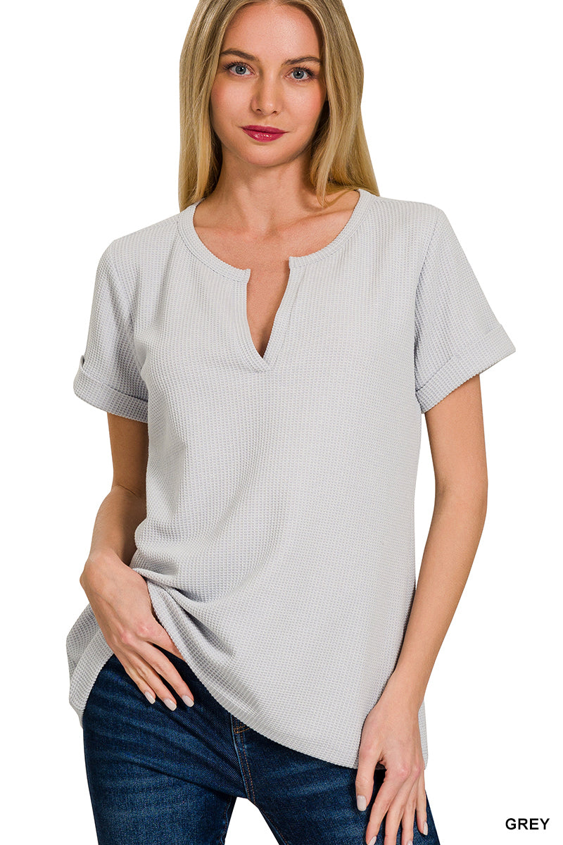 Melange Baby Waffle Short Sleeve Grey