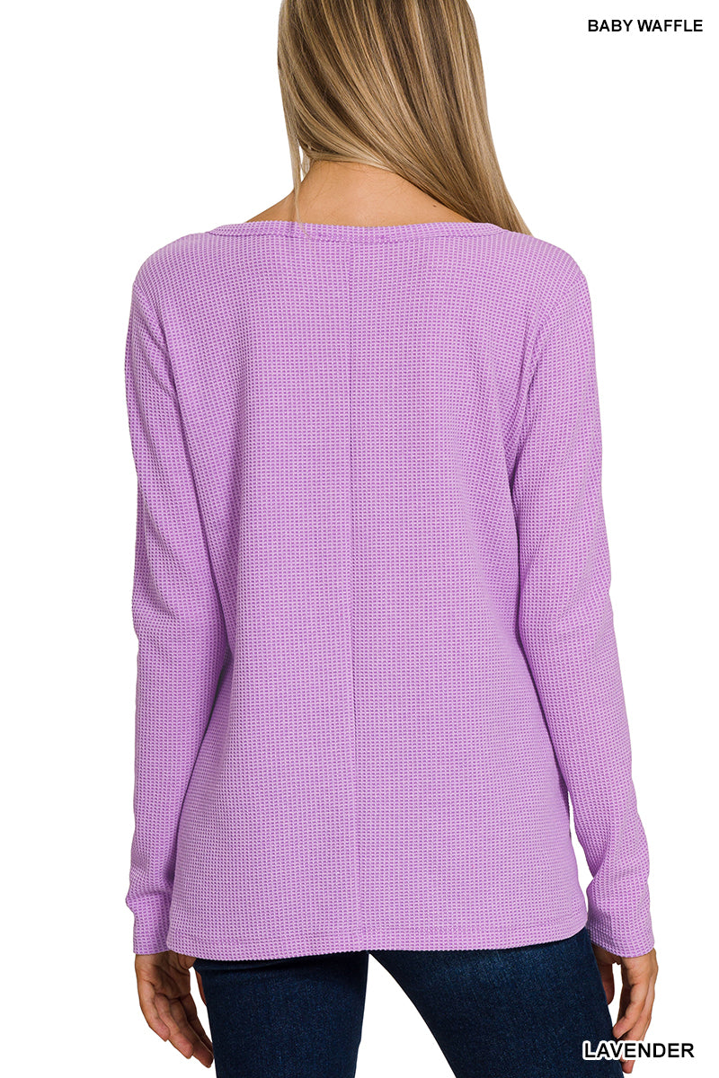Final Sale Melange Baby Waffle V-Neck Long Sleeve Top Lavender