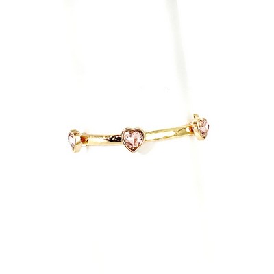 Stretch Bracelet w/Stationed Pink Hearts Gold or Silver