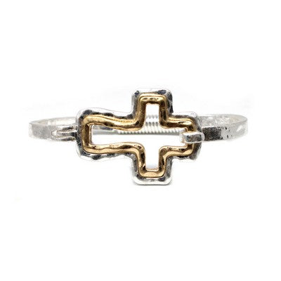 Silver Bracelet w/Two-Tone Cross