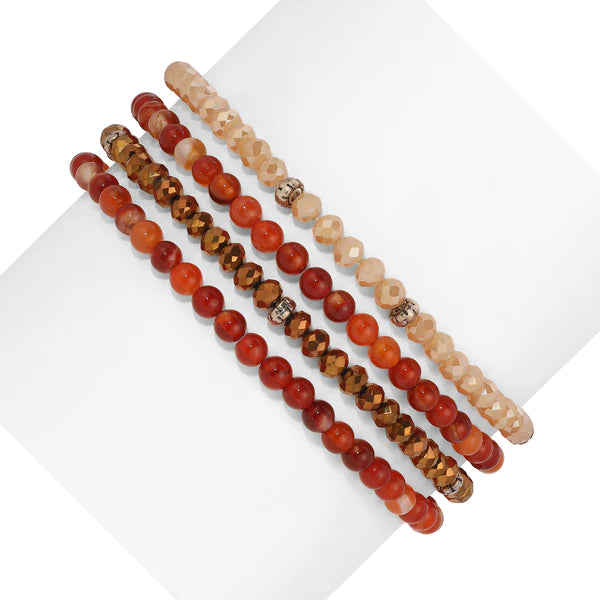 Carnelian Mini Gemstone & Crystal Bracelet Set