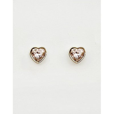 Heart Pink Stone Stud Earrings Silver or Gold