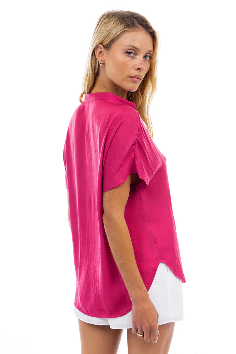 Drop Shoulder Woven Blouse  Pink Peacock