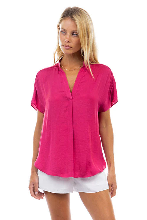 Drop Shoulder Woven Blouse  Pink Peacock