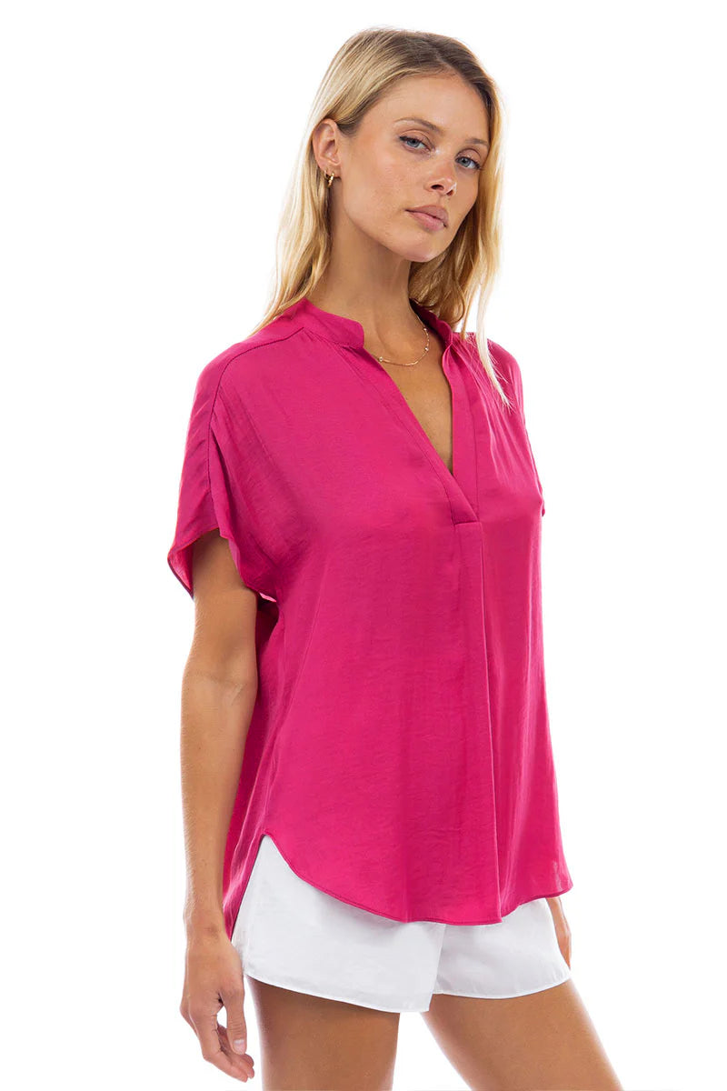 Drop Shoulder Woven Blouse  Pink Peacock