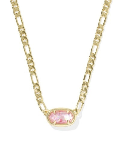 Sale Elisa Gold Pink Iridescent Mother of Pearl Figaro Chain Short Pendant Necklace
