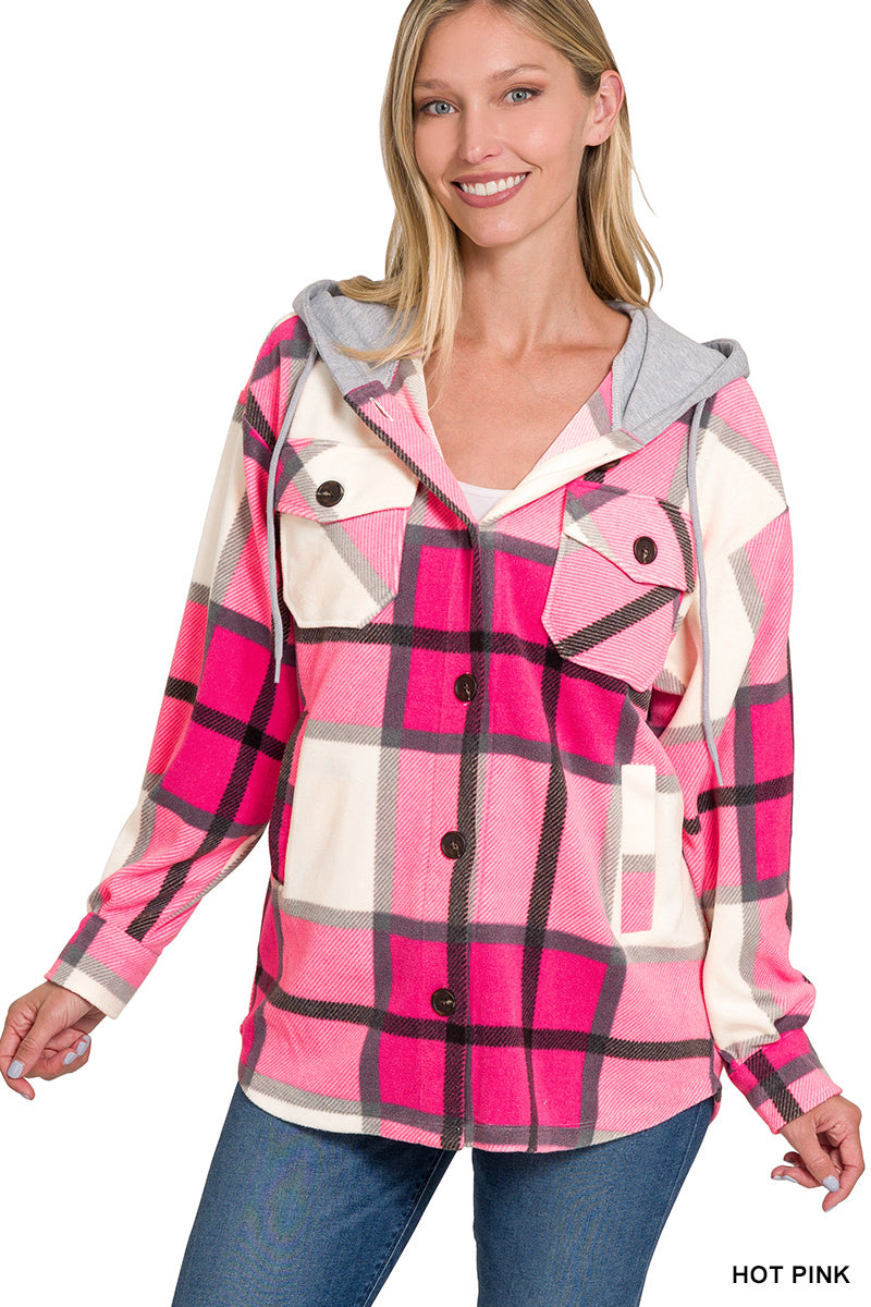Sale Plaid Hooded Fleece Shacket