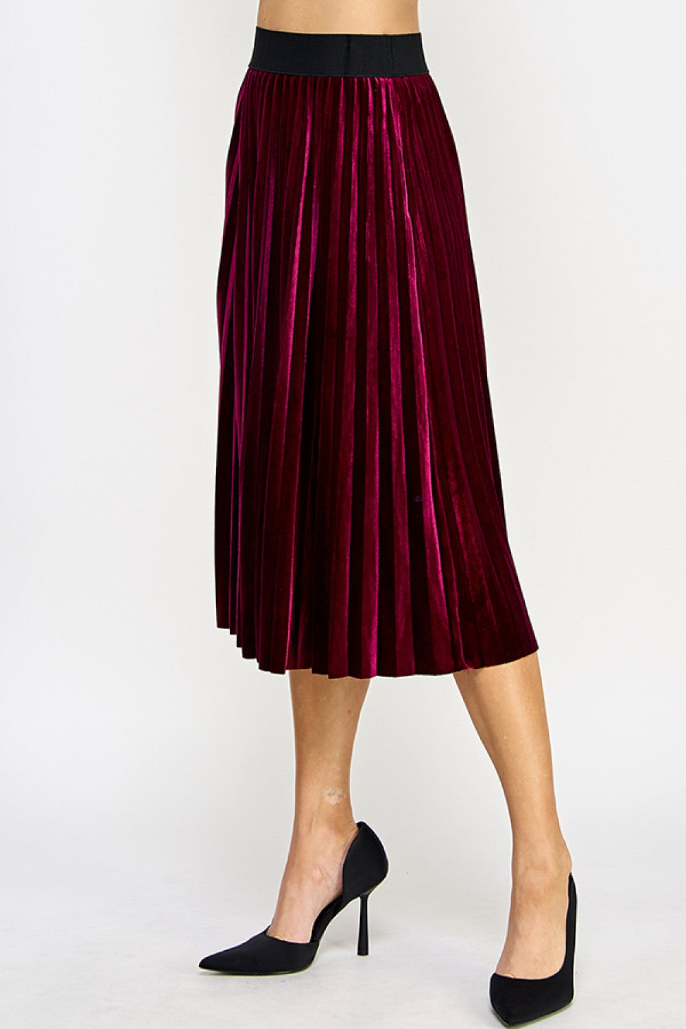 Sale Velvet Pleats Skirt Burgundy